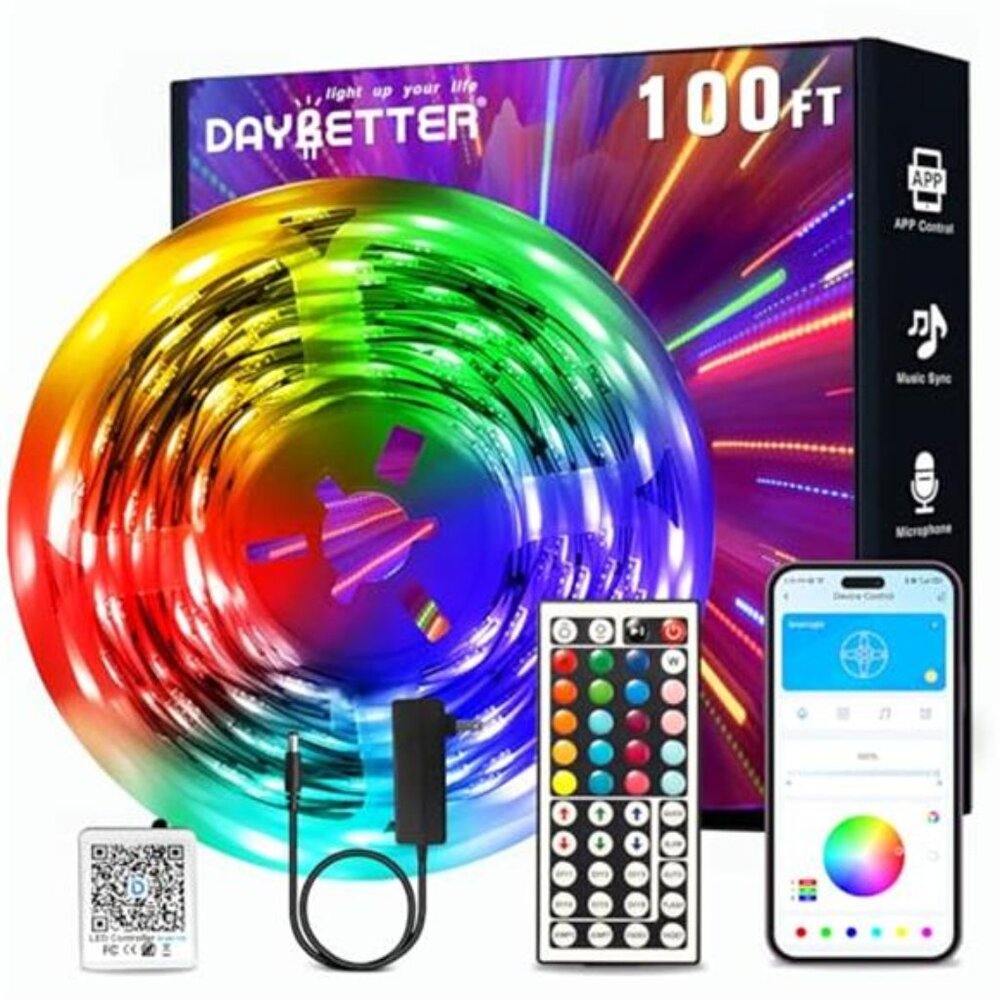 LED Strip Lights 100ft RGB Color Changing Smart App Remote Bedroom Party Decor